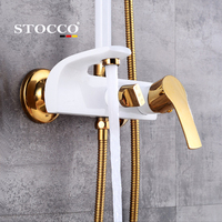 STOCCO Ensemble de douche mural de luxe moderne avec mitigeur à poignée unique, jets pluie et massage, en laiton pour salle de bain