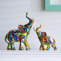 Résine Coloré Éléphant Statue Ornement Cadeaux et Artisanat Articles Salon Animal Graffiti Sculptures Décoration de La Maison