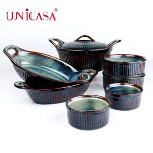 Ensemble de 8 ustensiles de cuisson en céramique grès plateau de cuisson ovale casserole ronde <span class=keywords><strong>avec</strong></span> <span class=keywords><strong>couvercle</strong></span> soupe <span class=keywords><strong>ramequin</strong></span> ust - Product Image 1