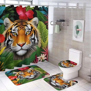Orange Tiger Dschungel Polyester Duschvorhang Badezimmervorhang Digitaldruck Kundenspezifischer Druck Wasserdicht Großhandel Modern - Product Image 1