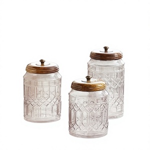 Juego de Frascos de Vidrio Vintage con Tapas de Madera, Diseño Cilíndrico Hermético para Conservación de Alimentos en la Cocina, Hechos a Mano - Product Image 1
