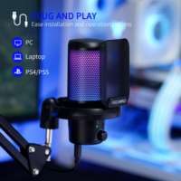 Microphone de jeu FEELWORLD VM1 avec bouton de sourdine, micro USB de studio pour diffusion en direct sur Twitch, réduction sur les commandes en gros