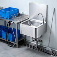 Wastafel Cuci Tangan Stainless Steel Komersial untuk Dapur, Pabrik, dan Bengkel, Terpasang di Dinding, Model Deep Drawn