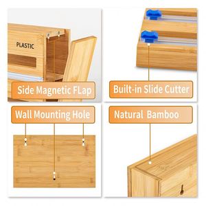 Kitchen Organizer Wrap Dispenser 3 in 1 Bamboo Wrap Dispenser with Cutter and Labels - Product Image 5