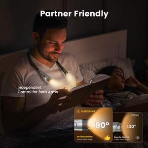 مصباح قراءة محمول قابل للتعتيم من جلوكوسنت، مصباح <span class=keywords><strong>LED</strong></span> مرن للرقبة قابل لإعادة الشحن عبر USB من نوع C - Product Image 4