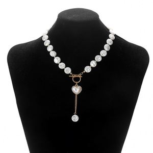 European American Single-Layer Baroque Imitation Pearl Gold Plated Women's Love Pendant <b>Cross</b>-Border Buddhism Necklace Suit - Product Image 4