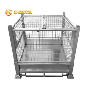 Large industrial steel galvanised folding lockable storage metal crate stillage bin box