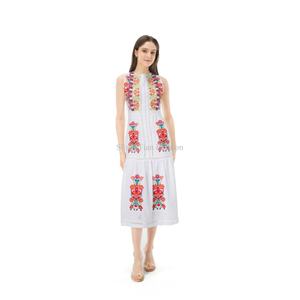 Vestido Blanco de Moda para Mujer, sin Mangas, con Cuello Redondo, Estampado Floral Personalizado del Fabricante, Ropa al por Mayor - Product Image 1