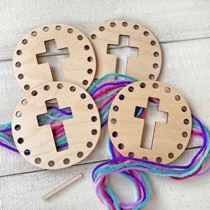 Kit de Manualidades de Madera para Decoración de Cruz de Pascua, Adorno Redondo Hecho a Mano, Tabla de Tejer con Hilo para Uso en Interiores, Estilo Moderno Minimalista - Product Image 2