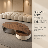 Nouvelle Table Basse Design Moderne 2025 Style Feuille en Bois et Acier avec Rangement pour Salon, Hôtel et Villa