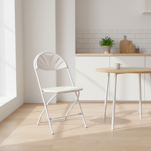 White Modern Folding <b>Chair</b> with Fan Back PP & Metal Lightweight Portable Comfortable Outdoor <b>Dining</b> <b>Chair</b> - Product Image 1