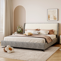 Lit rembourré en tissu bicolore moderne et minimaliste avec tête de lit rembourrée douce, lit double pour chambre à coucher