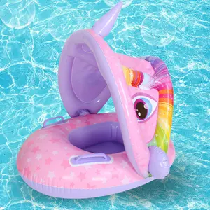 Kolam renang tiup bayi mengambang, dengan kanopi unicorn bayi berenang perahu mengambang dengan Naungan matahari kursi keselamatan