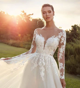 Robe de marié<span class=keywords><strong>e</strong></span> légère à manches longues <span class=keywords><strong>Mori</strong></span> 2024 Nouvelle marié<span class=keywords><strong>e</strong></span> Simple Super féerique Rêve Hepburn Dos nu Voyage Photo Petite traîne - Product Image 2