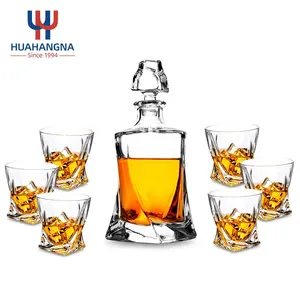 RTS 7 Pack 750ml Twisted Lead Free Crystal Glass Whiskey Decanter Set With 6 Whisky Glasses In Color Gift Box