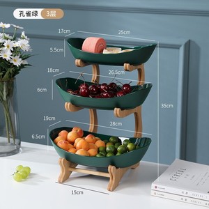 Bandeja de cerámica de 3 niveles para frutas con soporte de bambú para almacenamiento y exhibición en la encimera de la cocina - Product Image 3