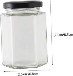 Bouteille hexagonale en verre de haute qualité, prix d'usine, vente en gros, 280 ml, 450 ml, 730 ml, pot à confiture ou à miel avec couvercles métalliques - Product Image 2