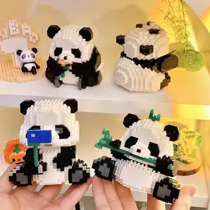 热卖新设计迷你砖玩具儿童礼品桌装饰创意DIY 3D模型迷你动物熊猫微型积木玩具