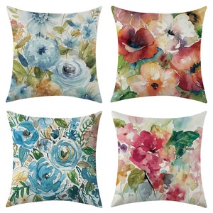 Colorful Floral Linen Pillowcase Square Washable Living Room Cushion Cover Vintage Style Decorative Throw <b>Pillow</b> for <b>Sofa</b> - Product Image 1