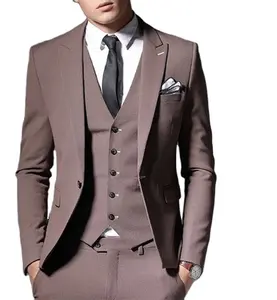 Hoge Kwaliteit Licht Bruin Suits Set Voor Mannen 3 Stuk Slim Fit Man Blazers Voor Party All Jaar ZYL049