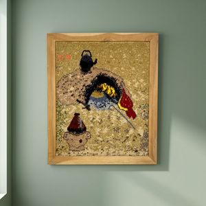 Tapiz de Pared Rectangular Hecho a Mano con Punto de Cruz de Lana Ligera, Decoración para el Hogar con Diseño de Tetera y Pájaro con Temática de Amor - Product Image 2