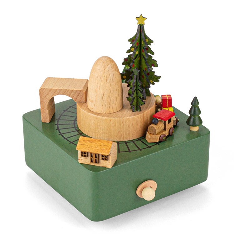 52705032G Boîte à musique de Noël carrée de couleur verte avec train