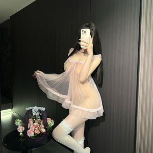 Abito da notte trasparente da donna con motivo a maniche lunghe con spalle scoperte da donna con chiusura a coulisse - Product Image 5