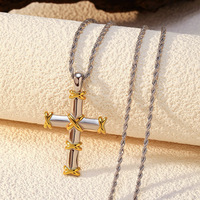 Collier tendance avec pendentif croix minimaliste en acier inoxydable plaqué or 18 carats, chaîne bambou, cadeau Instagram pour homme et femme