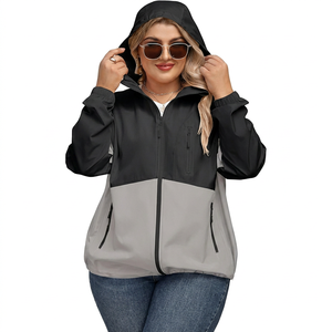 Hooded Color Blocking <b>Racer</b> <b>Jacket</b> Windproof Zipper Closure Casual Autumn Wear Unisex Polyester Shell - Product Image 1