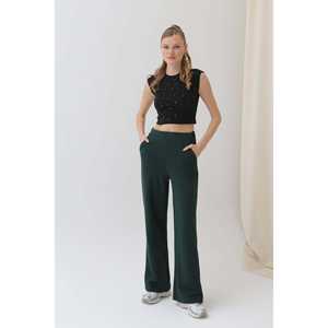 Pantalon de survêtement large pour femme, taille haute, en tricot respirant, couleur beige - Product Image 5