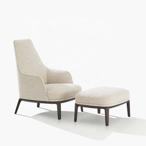 Ensemble de 2 fauteuils de lecture modernes en cuir et tissu Ensemble de luxe rembourré en bois à dossier haut gris blanc - Product Image 4