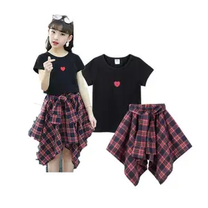 YGS92 летний комплект одежды для девочек, рубашка с коротким рукавом для маленьких девочек + платье с шортами, детская одежда, детская одежда с принтом, 2 шт.