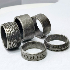 Homens 8mm Vintage Aço Inoxidável Viking Runes <span class=keywords><strong>Retro</strong></span> Aço Inoxidável Dedo Anéis para Homens - Product Image 1
