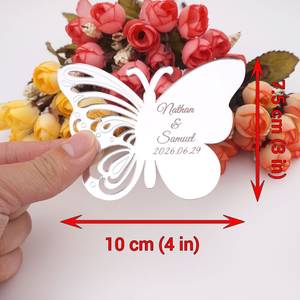 Étiquettes en miroir acrylique en forme de papillon, nom personnalisé, date, <span class=keywords><strong>cadeau</strong></span> de fête, <span class=keywords><strong>décoration</strong></span> de la <span class=keywords><strong>maison</strong></span>, <span class=keywords><strong>carte</strong></span> d'invitation de mariage personnalisée - Product Image 6