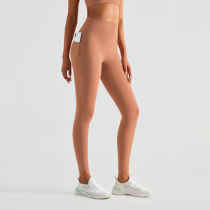 Mallas de cintura alta elásticas suaves con logotipo personalizado, mallas de Yoga Lulu cepilladas de alta calidad sin costura frontal con bolsillos <span class=keywords><strong>para</strong></span> mujer - Product Image 6