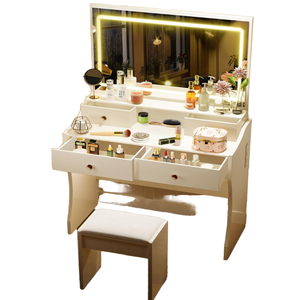 Modern <b>Vanity</b> Desk Large Drawers Removable Mirror Dimmable LED Lights 3 <b>Lighting</b> Modes Adjustable Bathroom Living Room 3D DESIGN - Product Image 1