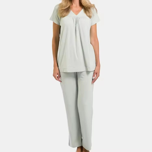 Organic Cotton Women's Pyjamas Long Sleeve <strong>Sleep</strong> <strong>Tee</strong> &amp; Pant Pajama Set Custom Jersey Women Homewear Sets Womens Clothes - Product Image 1