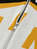 Pull tricoté décontracté pour homme avec logo personnalisé, fermeture éclair, jacquard, motif graphique, style veste de course, idéal pour l'hiver