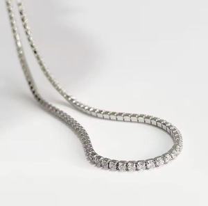 925 Sterling Silver Moissanite Round Brilliant Cut Tennis <b>Necklace</b> Dainty <b>Statement</b> Anniversary Engagement Party Gift for Women - Product Image 3