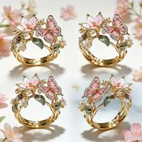 Aksesoris Wanita Kupu-kupu Bunga Berlapis Emas 18k dengan Zirkon Mikro-inlaid dari Paduan Tembaga Enamel Warna-warni Mewah Premium Grosir