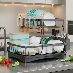 Kitchen Large <b>Dish</b> <b>Rack</b> with Drainboard Metal 2-Tier <b>Dish</b> Drying <b>Rack</b> with Utensil Holder for Kitchen Counter - Product Image 1