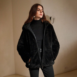 Women Reversible Hooded Long Sleeve Comfortable Black Down Jacket Doudounes Femmes