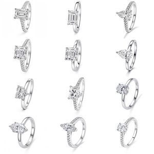 Anillo de compromiso de plata S925 para mujer con moissanita de 1 quilate, corte esmeralda, piedra de aschmalt en forma de corazón y huevo de paloma - Product Image 2