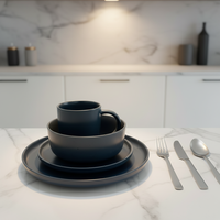 Service de table en grès gris de luxe Guangda |   Assiettes et tasses compatibles lave-vaisselle et four |   Pour les fêtes à domicile et les dîners