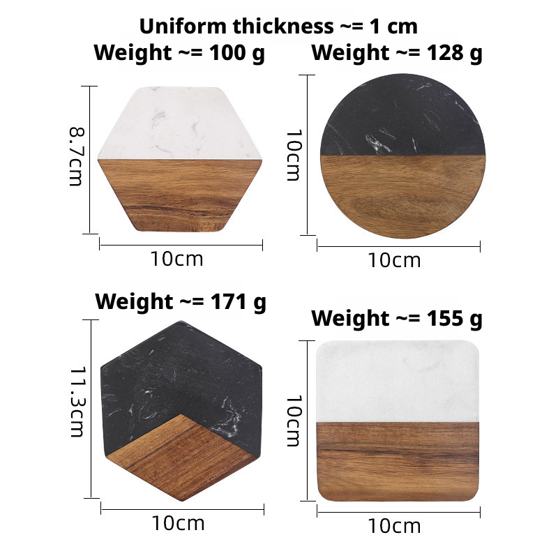 Marble Acacia Wood Coasters Round Heat Resistant Drink Coasters Luxury ...