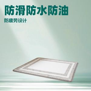 Tapis de cuisine géométrique moderne rectangulaire en PVC, anti-fatigue, imperméable, antidérapant, gris clair avec bordure noire - Product Image 4