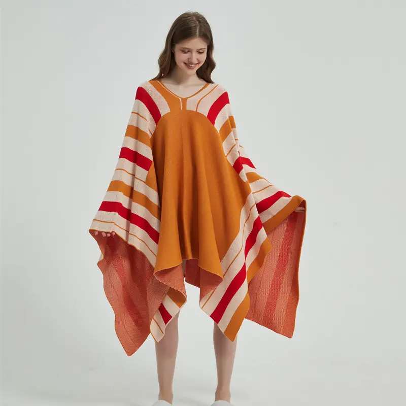 بطانية منسوجة عصرية من الصوف منسوجة قابلة للارتداء بطانية ملونة بنمط كُتل الألوان بيجامة غطاء مريح للارتداء في المنزل