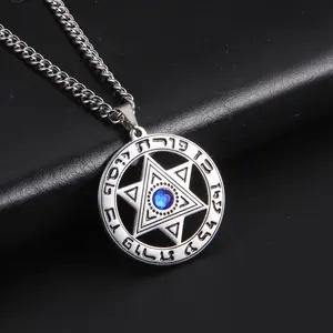 Ngôi sao của David Mặt dây chuyền vòng cổ với Rhinestone Hebrew thư jewish Talisman thép không gỉ trang sức vòng cổ