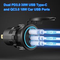 Chargeur de voiture USB double PD Type C 12V et chargeur QC 3.0, prise de courant avec interrupteur marche/arrêt pour bateau, marine, bus, camion