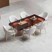 Kreuzfahrt Hotel Acryl Esstisch und Stuhl Set Empfangs halle Rechteck Tisch Esszimmer runden Esstisch Set Glas modern